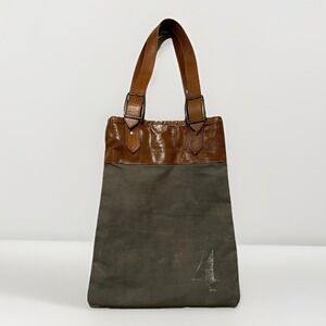 Carpe Diem Womens Gray Brown Leather Trim Vintage Canvas Buckle Strap Tote Bag 4